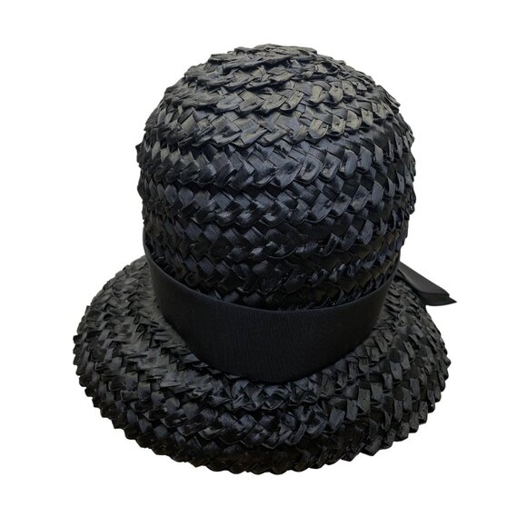 Vintage Amy NY Womens Black Straw Hat Woven Design Medium Julius Garfinkel & Co - Picture 5 of 10